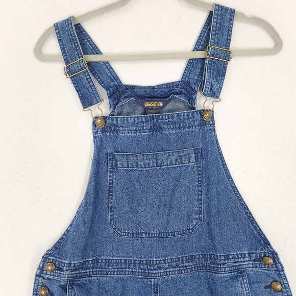 Woolrich Overalls Womens Small Denim Jean Shorts Romper 90s Shortalls Casual - Picture 2 of 11